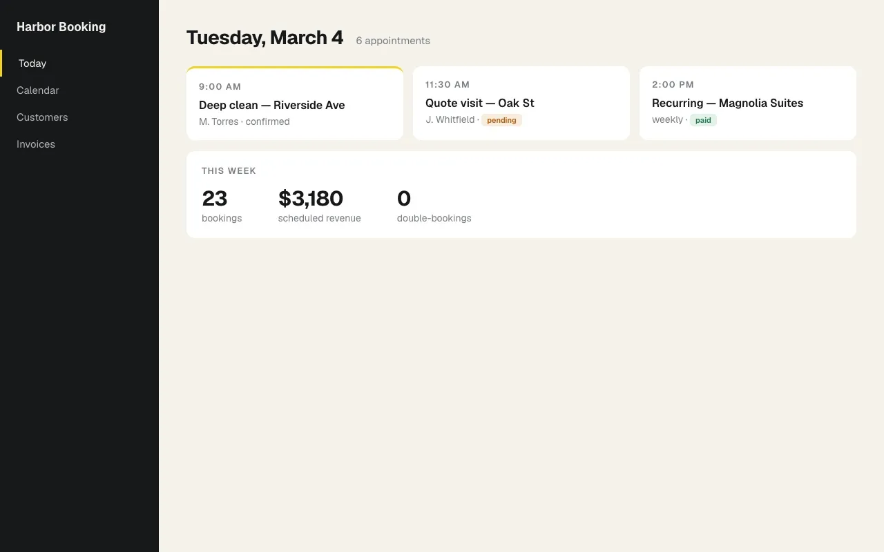 Illustrative booking dashboard mockup